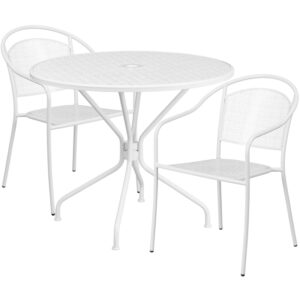 Wholesale 35.25'' Round White Indoor-Outdoor Steel Patio Table Set with 2 Round Back Chairs