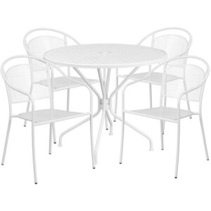 Wholesale 35.25'' Round White Indoor-Outdoor Steel Patio Table Set with 4 Round Back Chairs