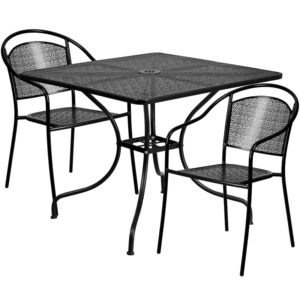 Wholesale 35.5'' Square Black Indoor-Outdoor Steel Patio Table Set with 2 Round Back Chairs