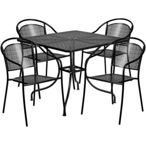 Wholesale 35.5'' Square Black Indoor-Outdoor Steel Patio Table Set with 4 Round Back Chairs