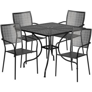 Wholesale 35.5'' Square Black Indoor-Outdoor Steel Patio Table Set with 4 Square Back Chairs