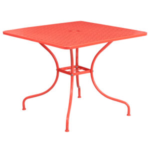 Wholesale 35.5'' Square Coral Indoor-Outdoor Steel Patio Table