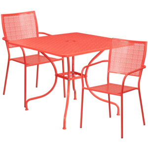 Wholesale 35.5'' Square Coral Indoor-Outdoor Steel Patio Table Set with 2 Square Back Chairs