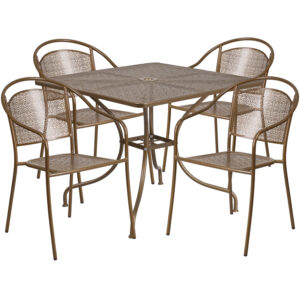 Wholesale 35.5'' Square Gold Indoor-Outdoor Steel Patio Table Set with 4 Round Back Chairs