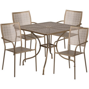 Wholesale 35.5'' Square Gold Indoor-Outdoor Steel Patio Table Set with 4 Square Back Chairs