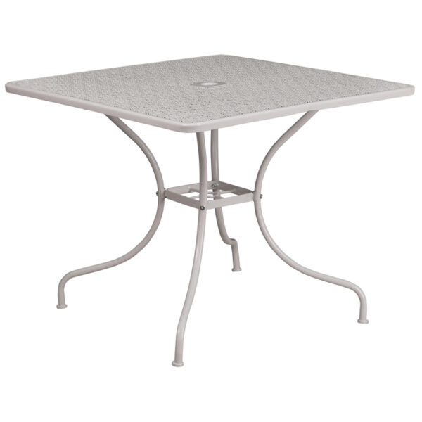 Wholesale 35.5'' Square Light Gray Indoor-Outdoor Steel Patio Table