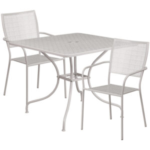 Wholesale 35.5'' Square Light Gray Indoor-Outdoor Steel Patio Table Set with 2 Square Back Chairs