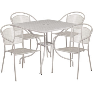 Wholesale 35.5'' Square Light Gray Indoor-Outdoor Steel Patio Table Set with 4 Round Back Chairs