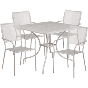 Wholesale 35.5'' Square Light Gray Indoor-Outdoor Steel Patio Table Set with 4 Square Back Chairs