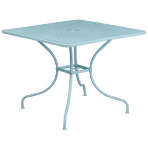 Wholesale 35.5'' Square Sky Blue Indoor-Outdoor Steel Patio Table