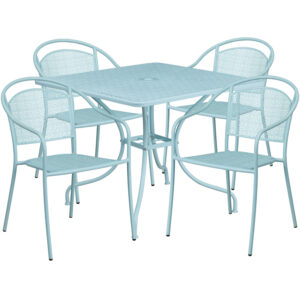 Wholesale 35.5'' Square Sky Blue Indoor-Outdoor Steel Patio Table Set with 4 Round Back Chairs