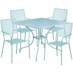 Wholesale 35.5'' Square Sky Blue Indoor-Outdoor Steel Patio Table Set with 4 Square Back Chairs