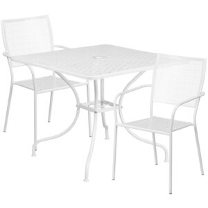 Wholesale 35.5'' Square White Indoor-Outdoor Steel Patio Table Set with 2 Square Back Chairs