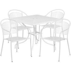 Wholesale 35.5'' Square White Indoor-Outdoor Steel Patio Table Set with 4 Round Back Chairs