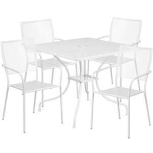 Wholesale 35.5'' Square White Indoor-Outdoor Steel Patio Table Set with 4 Square Back Chairs