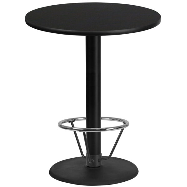 Wholesale 36'' Round Black Laminate Table Top with 24'' Round Bar Height Table Base and Foot Ring