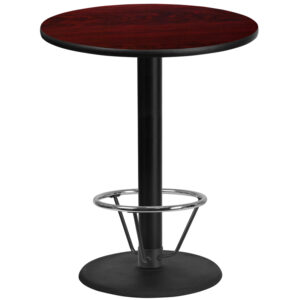Wholesale 36'' Round Mahogany Laminate Table Top with 24'' Round Bar Height Table Base and Foot Ring