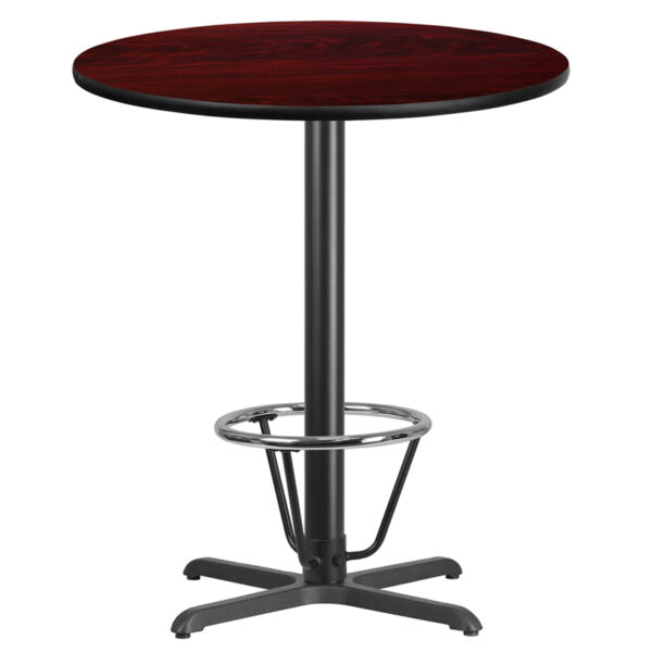 Wholesale 36'' Round Mahogany Laminate Table Top with 30'' x 30'' Bar Height Table Base and Foot Ring