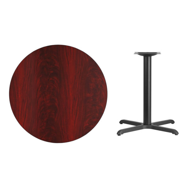 Lowest Price 36'' Round Mahogany Laminate Table Top with 30'' x 30'' Table Height Base