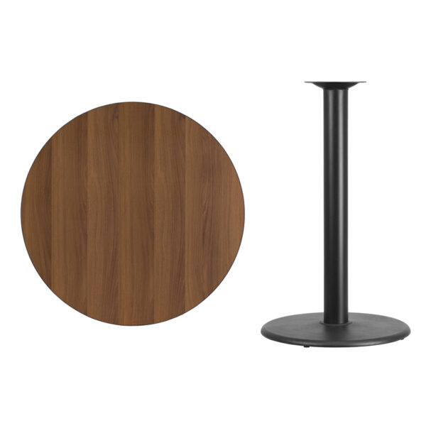 Lowest Price 36'' Round Walnut Laminate Table Top with 24'' Round Bar Height Table Base