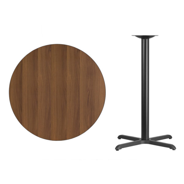 Lowest Price 36'' Round Walnut Laminate Table Top with 30'' x 30'' Bar Height Table Base