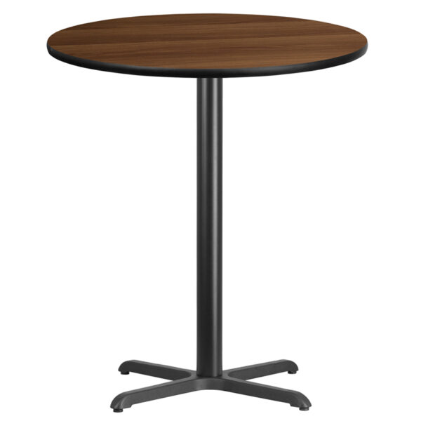 Wholesale 36'' Round Walnut Laminate Table Top with 30'' x 30'' Bar Height Table Base
