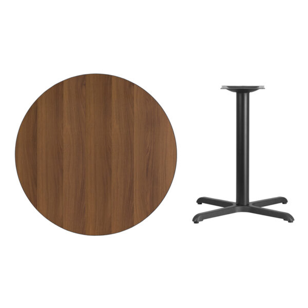 Lowest Price 36'' Round Walnut Laminate Table Top with 30'' x 30'' Table Height Base