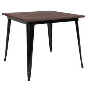 Wholesale 36" Square Black Metal Indoor Table with Walnut Rustic Wood Top