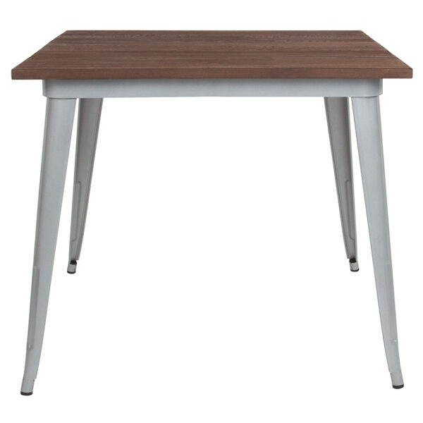 Lowest Price 36" Square Silver Metal Indoor Table with Walnut Rustic Wood Top