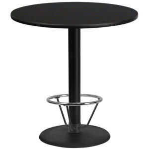Wholesale 42'' Round Black Laminate Table Top with 24'' Round Bar Height Table Base and Foot Ring