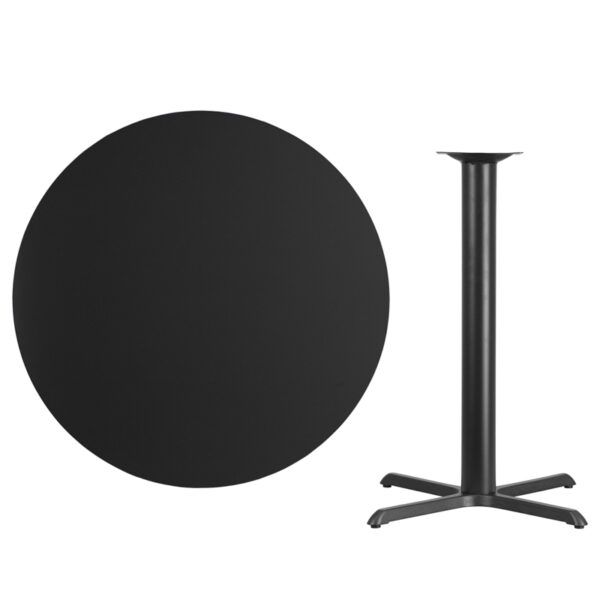 Lowest Price 42'' Round Black Laminate Table Top with 33'' x 33'' Bar Height Table Base