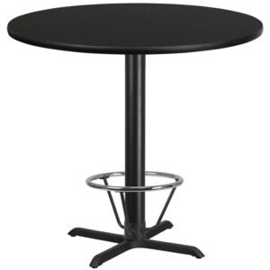 Wholesale 42'' Round Black Laminate Table Top with 33'' x 33'' Bar Height Table Base and Foot Ring