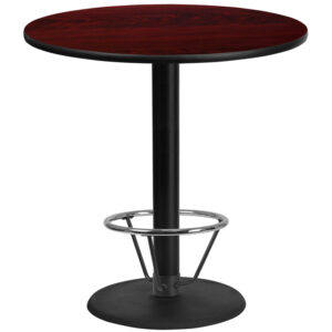 Wholesale 42'' Round Mahogany Laminate Table Top with 24'' Round Bar Height Table Base and Foot Ring