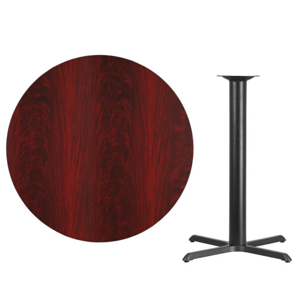 Lowest Price 42'' Round Mahogany Laminate Table Top with 33'' x 33'' Bar Height Table Base