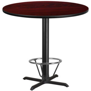 Wholesale 42'' Round Mahogany Laminate Table Top with 33'' x 33'' Bar Height Table Base and Foot Ring