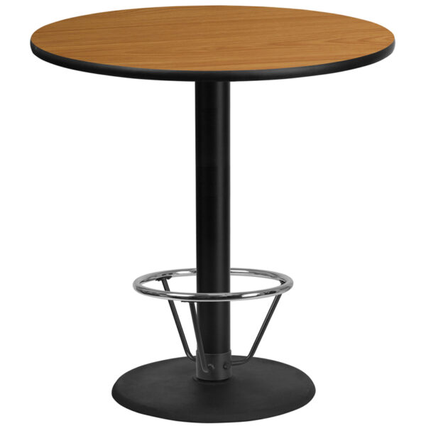 Wholesale 42'' Round Natural Laminate Table Top with 24'' Round Bar Height Table Base and Foot Ring