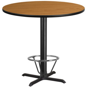 Wholesale 42'' Round Natural Laminate Table Top with 33'' x 33'' Bar Height Table Base and Foot Ring
