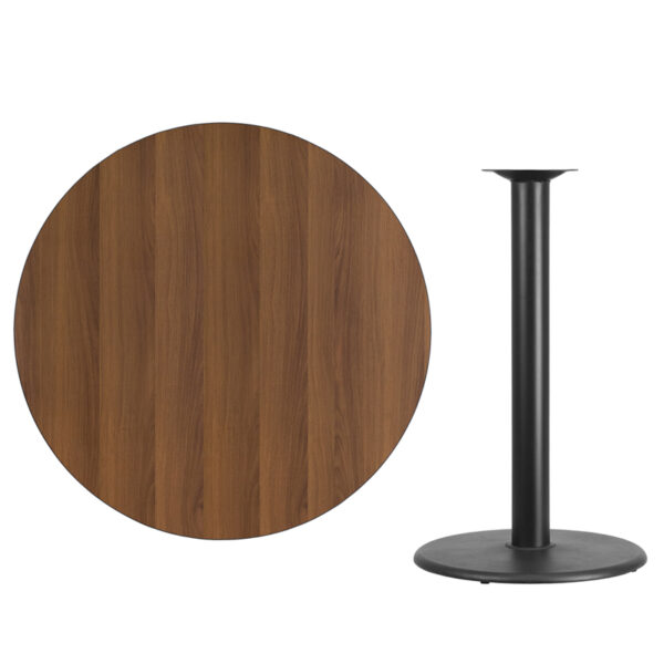 Lowest Price 42'' Round Walnut Laminate Table Top with 24'' Round Bar Height Table Base