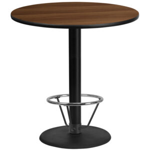 Wholesale 42'' Round Walnut Laminate Table Top with 24'' Round Bar Height Table Base and Foot Ring