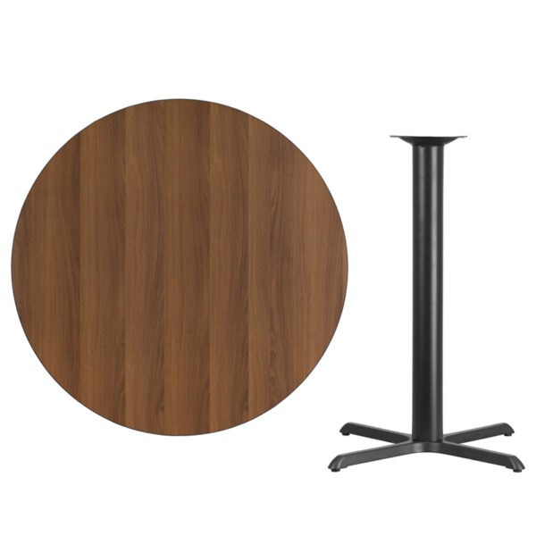 Lowest Price 42'' Round Walnut Laminate Table Top with 33'' x 33'' Bar Height Table Base
