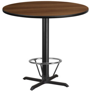 Wholesale 42'' Round Walnut Laminate Table Top with 33'' x 33'' Bar Height Table Base and Foot Ring