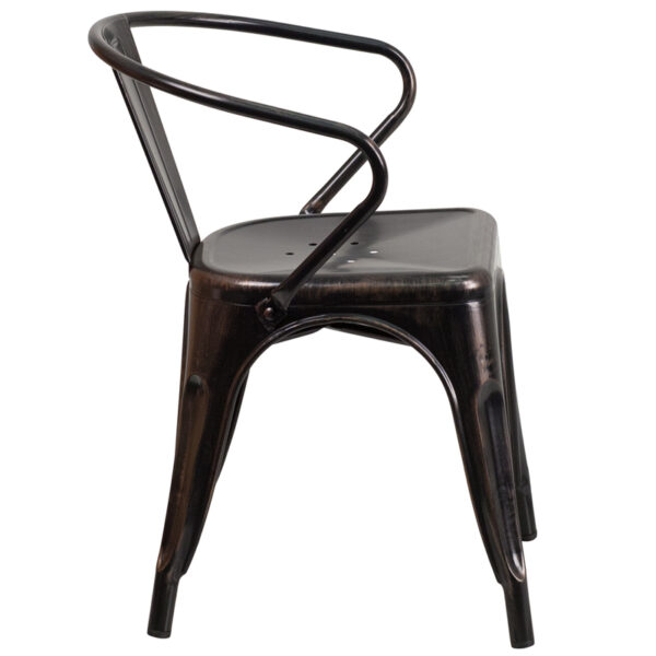 Lowest Price Black-Antique Gold Metal Indoor-Outdoor Chair with Arms