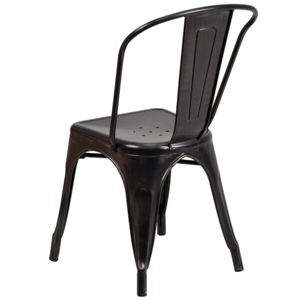 Stackable Bistro Style Chair Aged Black Metal Outdoor Chair
