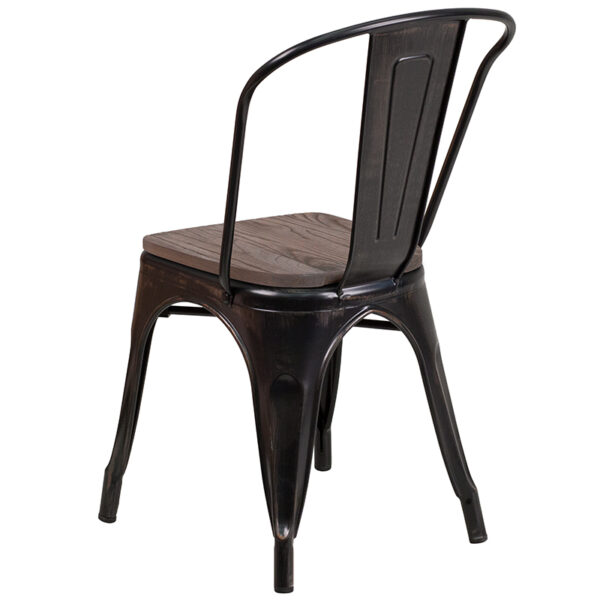 Stackable Bistro Style Chair Aged Black Metal/Wood Chair