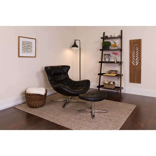 Lowest Price Black Leather Cocoon Chair with Ottoman