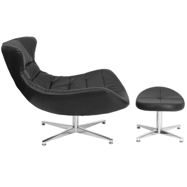 Chair and Ottoman Set Black Leather Cocoon Chair