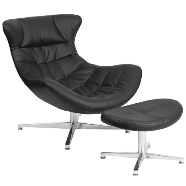 Wholesale Black Leather Cocoon Chair with Ottoman