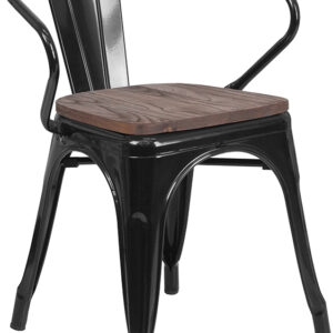Wholesale Black Metal Chair with Wood Seat and Arms