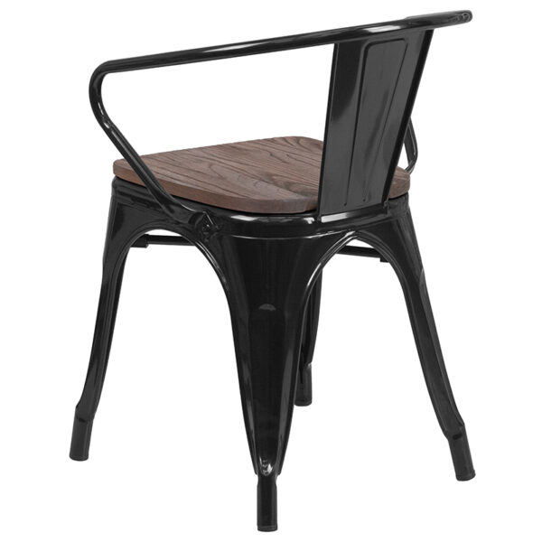 Stackable Bistro Style Chair Black Metal Chair With Arms