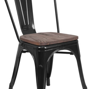 Wholesale Black Metal Stackable Chair with Wood Seat